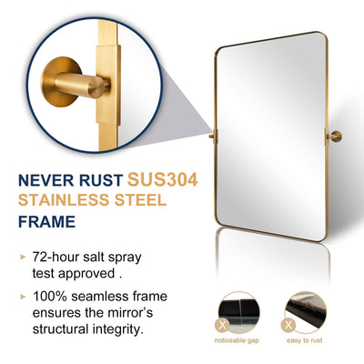 Modern 22x34" Rectangular Wall Hanging Bathroom Mirror, Brushed Gold (Open Box)
