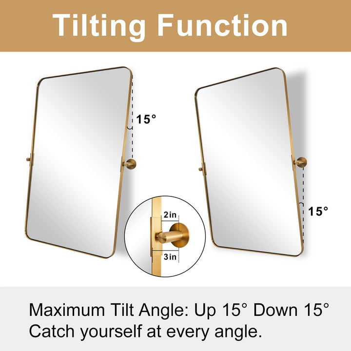 Modern 22x34" Rectangular Wall Hanging Bathroom Mirror, Brushed Gold (Open Box)