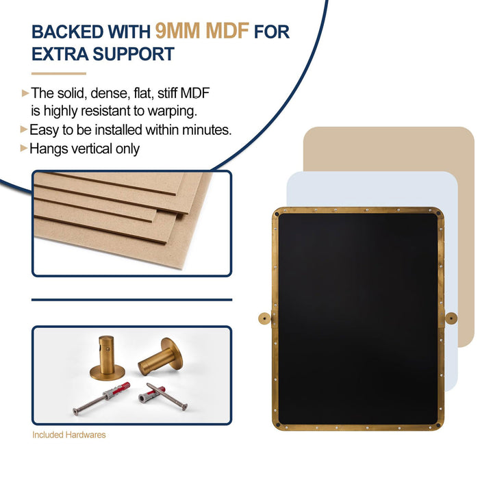 Modern 22x34" Rectangular Wall Hanging Bathroom Mirror, Brushed Gold (Open Box)