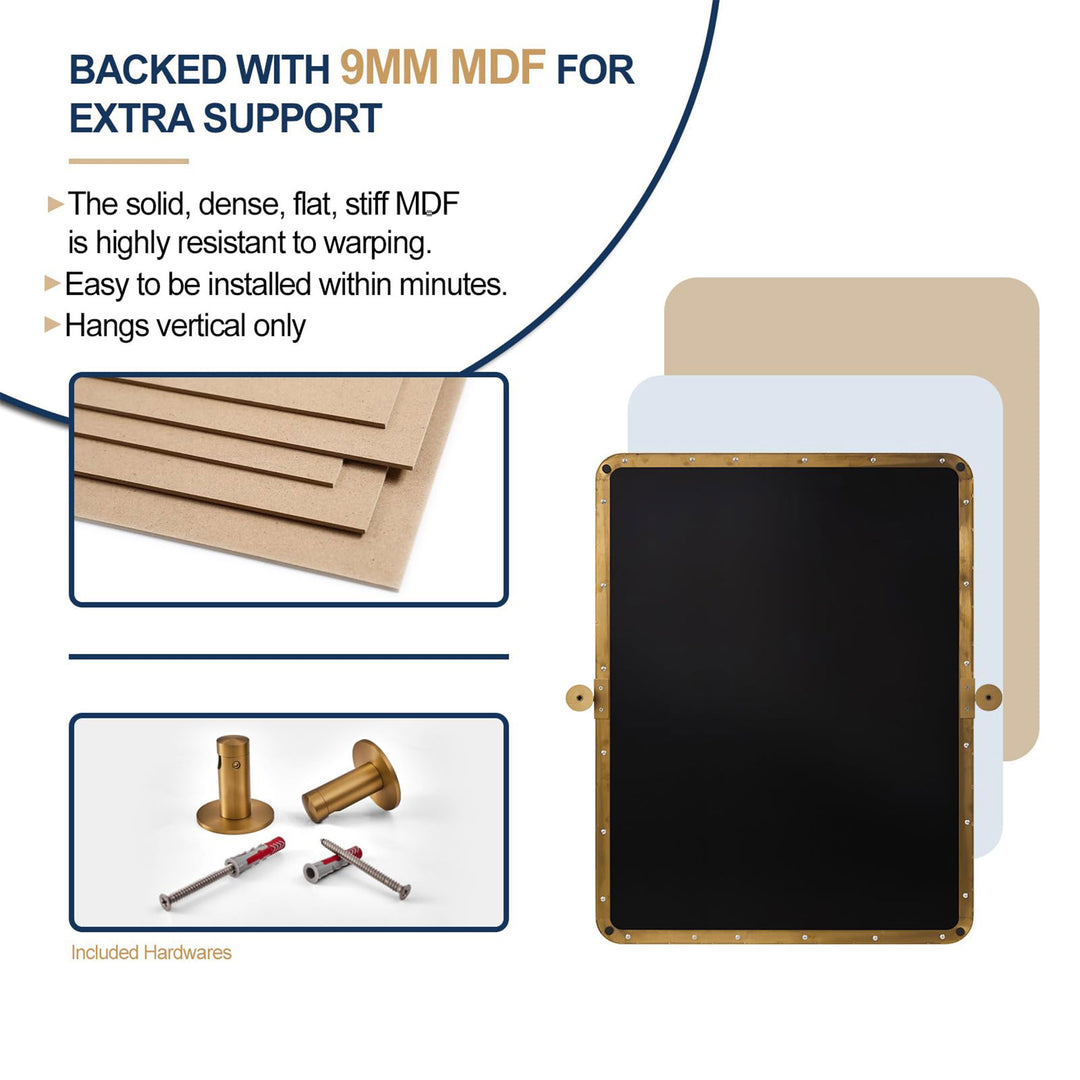 Modern 22x34" Rectangular Wall Hanging Bathroom Mirror, Brushed Gold (Open Box)