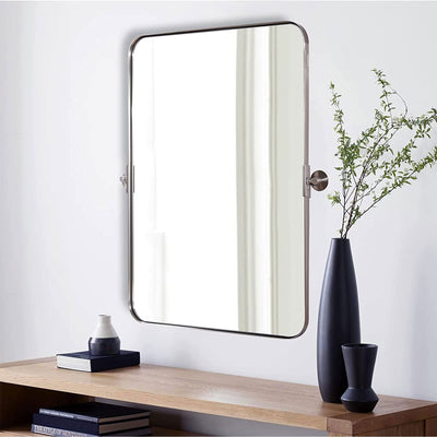 ANDY STAR Modern 22x34" Rectangular Wall Hanging Bathroom Mirror, Brushed Nickel - VMInnovations
