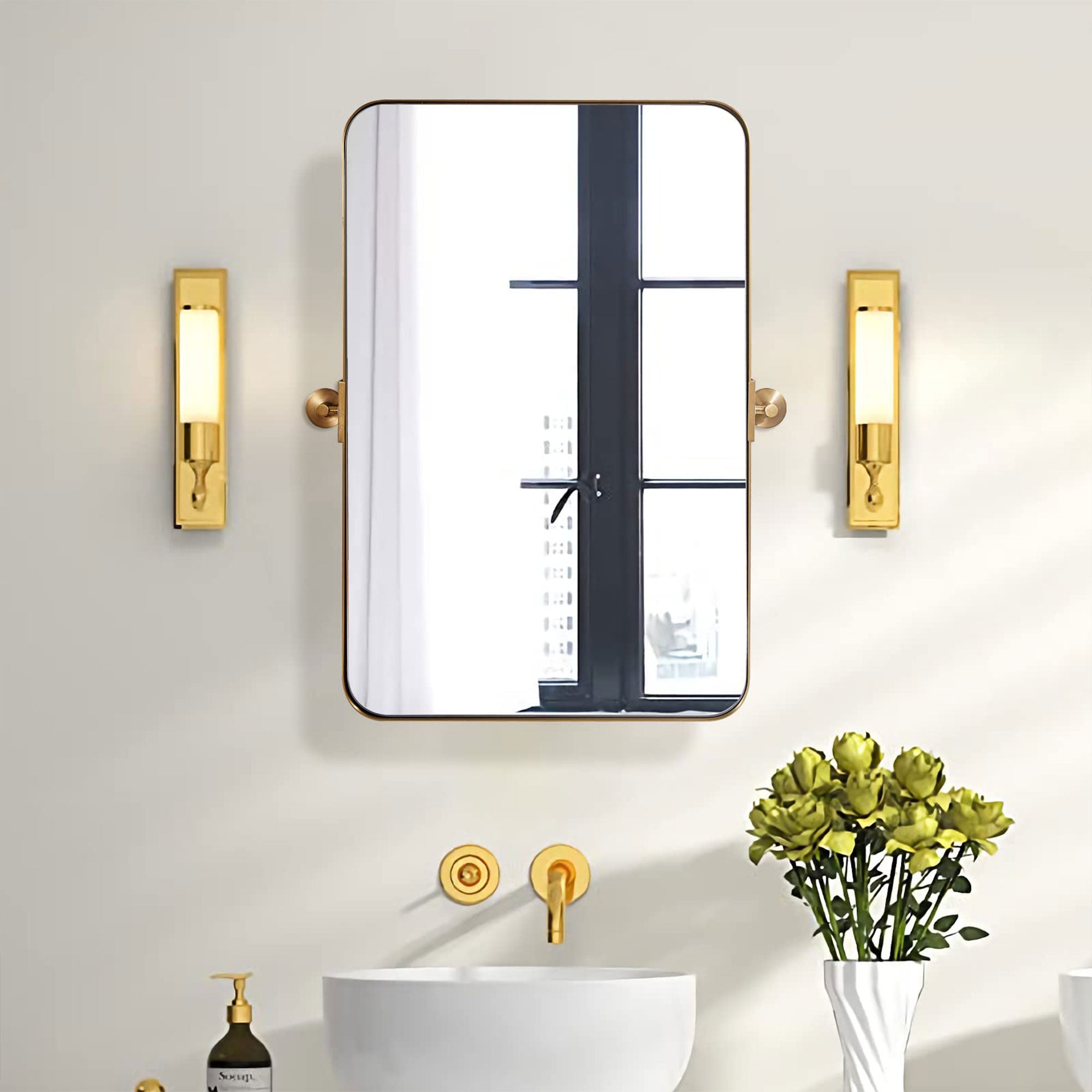 ANDY STAR Modern 22x34" Rectangular Wall Hanging Bathroom Mirror, Brushed Nickel - VMInnovations