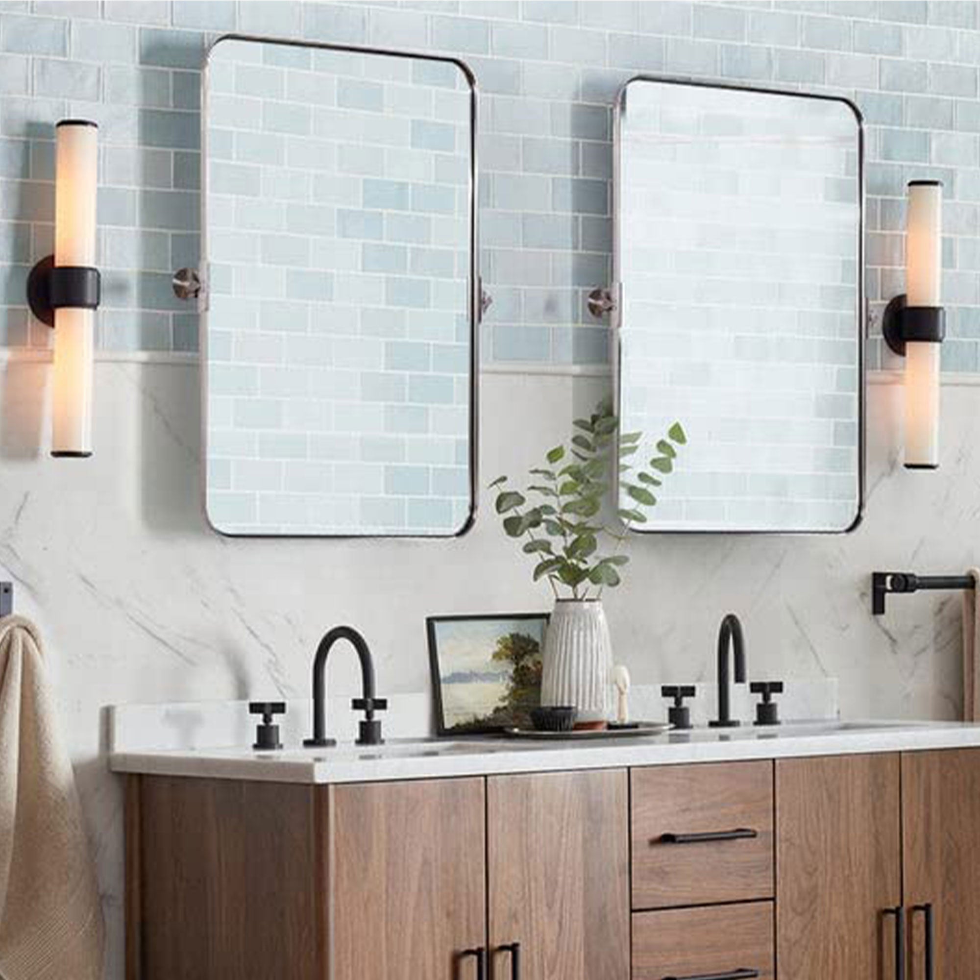 ANDY STAR Modern 22x34" Wall Hanging Bathroom Mirror, Brushed Nickel (Used) - VMInnovations