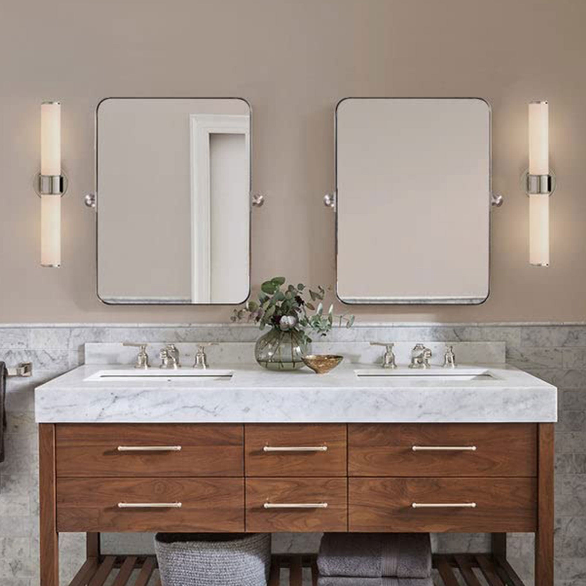 ANDY STAR Modern 22x34" Wall Hanging Bathroom Mirror, Brushed Nickel (Used) - VMInnovations