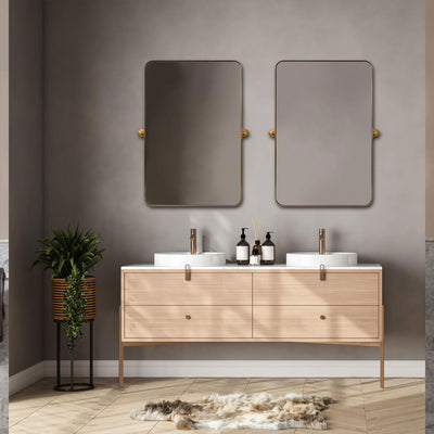 ANDY STAR Modern 22x34" Rectangular Wall Hanging Bathroom Mirror, Brushed Nickel - VMInnovations