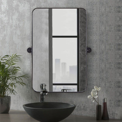 22 x 34 In Rectangular Wall Mounted Vanity Mirror, Matte Black (Used)