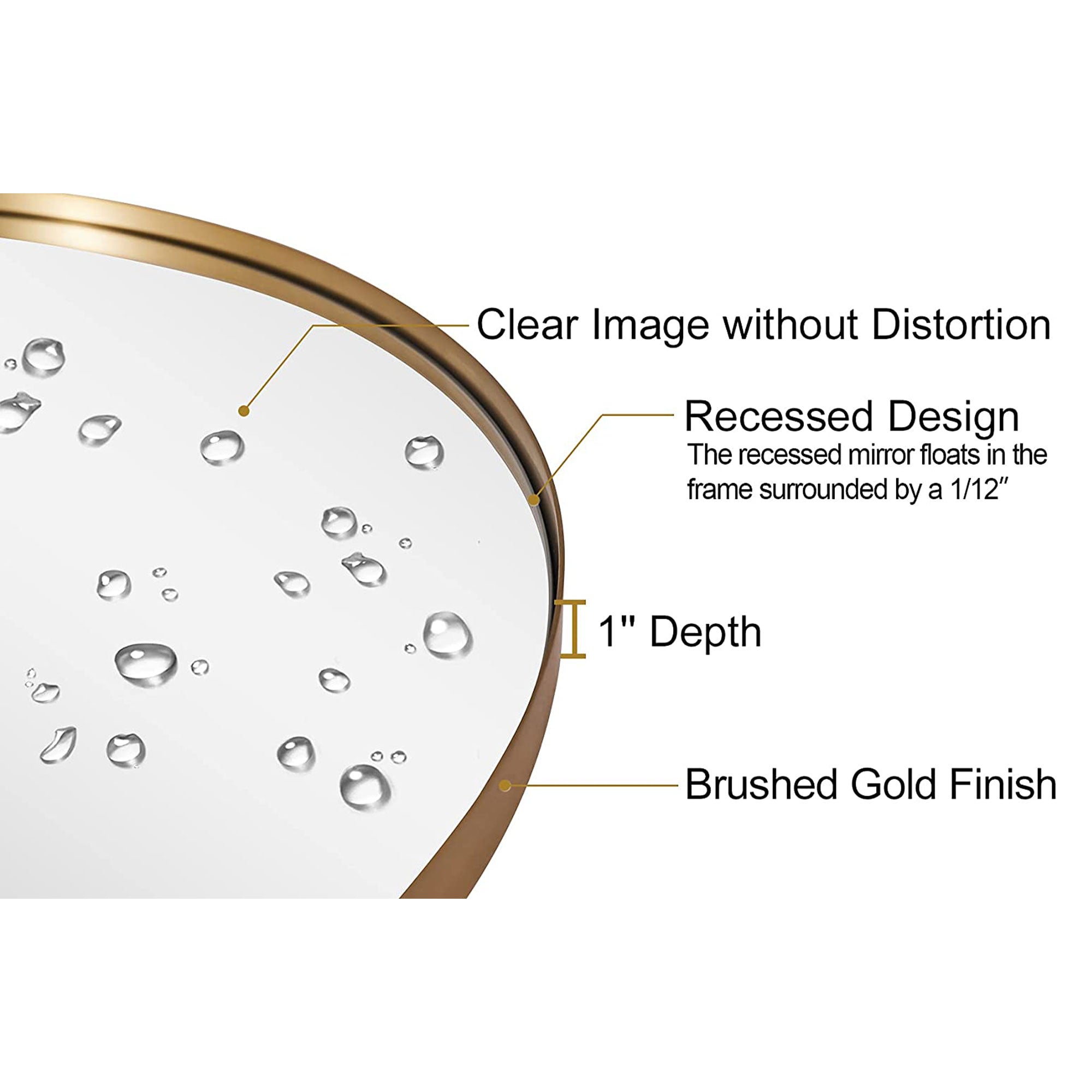 ANDY STAR Modern 20x28" Oval Wall Hanging Bathroom Vanity Mirror, Gold(Open Box) - VMInnovations