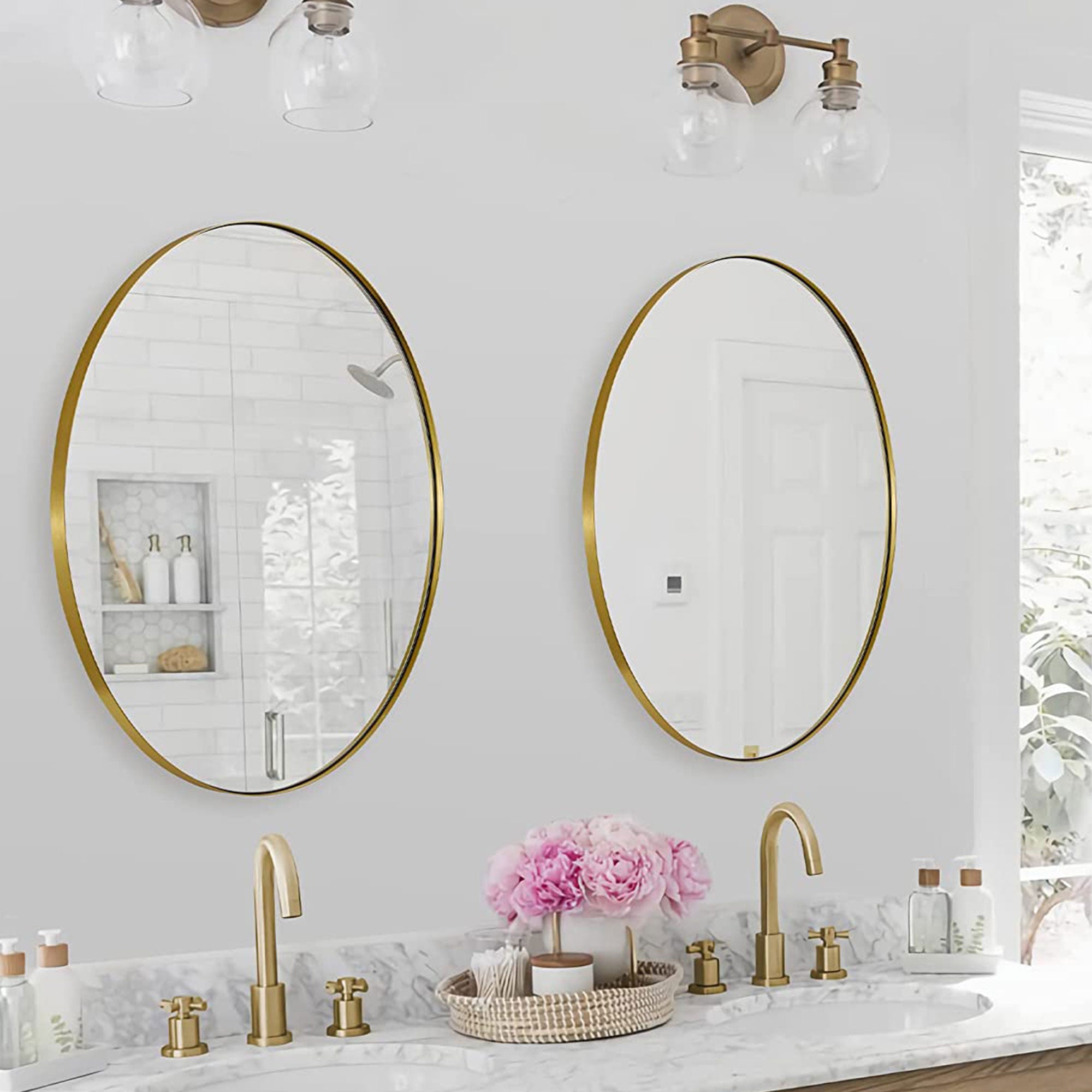 ANDY STAR Modern 20x28" Oval Wall Hanging Bathroom Vanity Mirror, Gold(Open Box) - VMInnovations