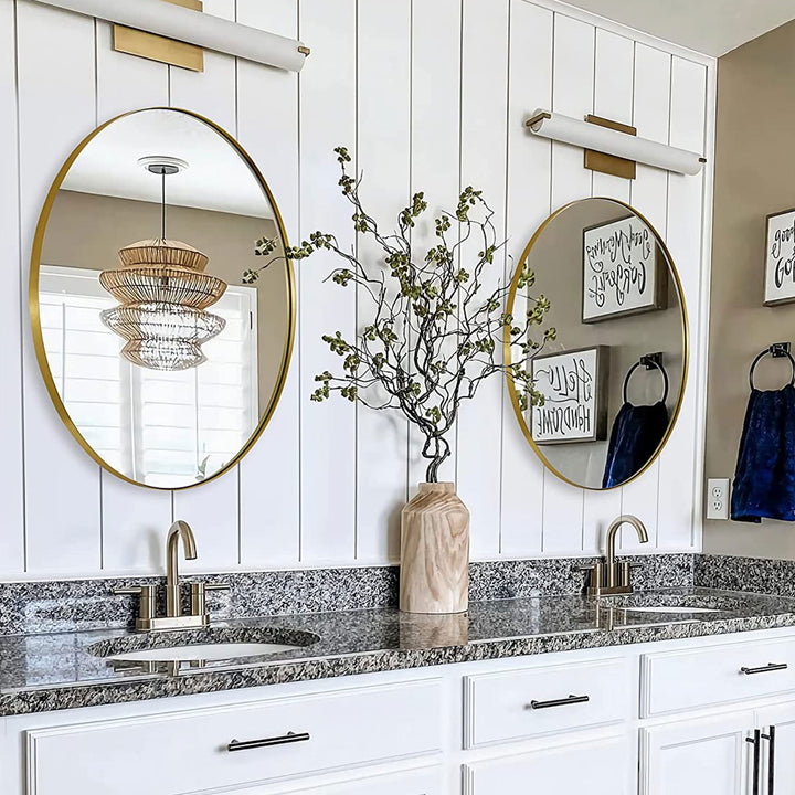 ANDY STAR Modern 20x28" Oval Wall Hanging Bathroom Vanity Mirror, Gold(Open Box)