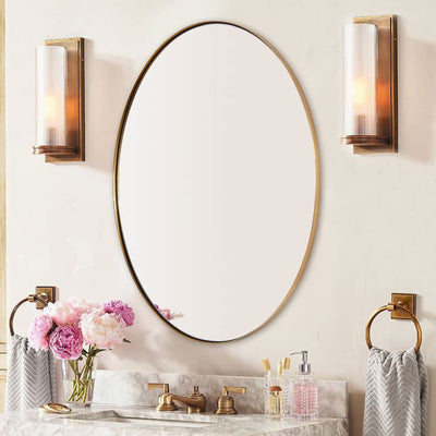 ANDY STAR Modern 20" x 28" Oval Wall Hanging Bathroom Vanity Mirror, Gold (Used)