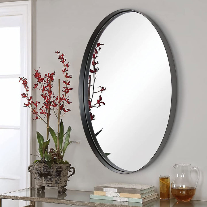 ANDY STAR 24"x36" Oval Hanging Deep Metal Frame Wall Mirror, Matte Black (Used)
