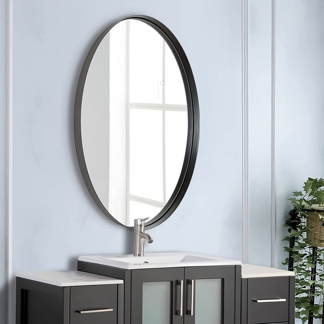 ANDY STAR 24"x36" Oval Hanging Deep Metal Frame Wall Mirror, Matte Black (Used)