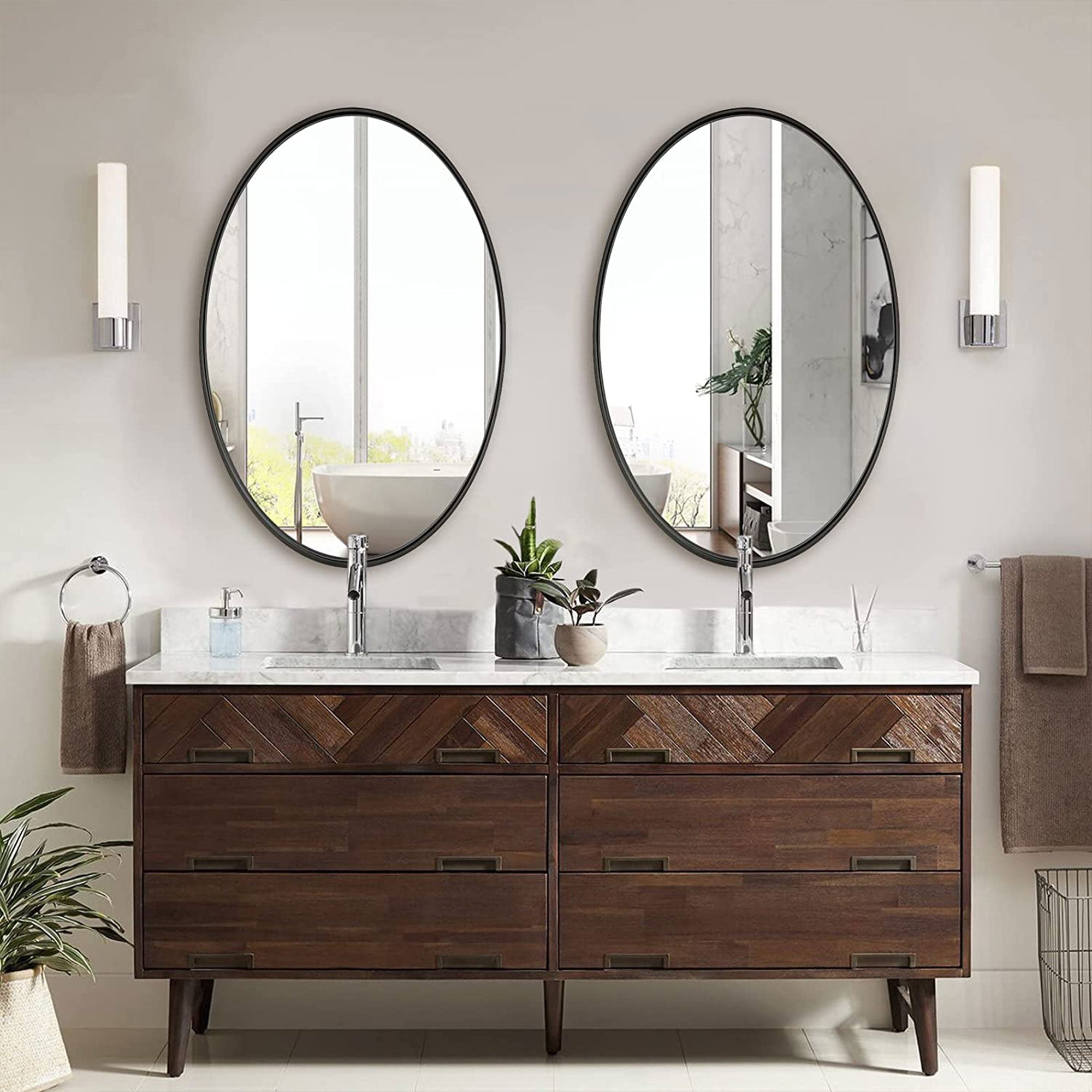 ANDY STAR 24"x36" Oval Hanging Deep Metal Frame Wall Mirror, Matte Black (Used) - VMInnovations