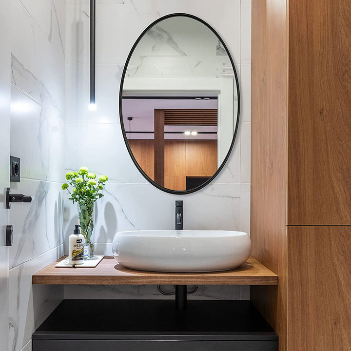 ANDY STAR 24"x36" Oval Hanging Deep Metal Frame Wall Mirror, Matte Black (Used)