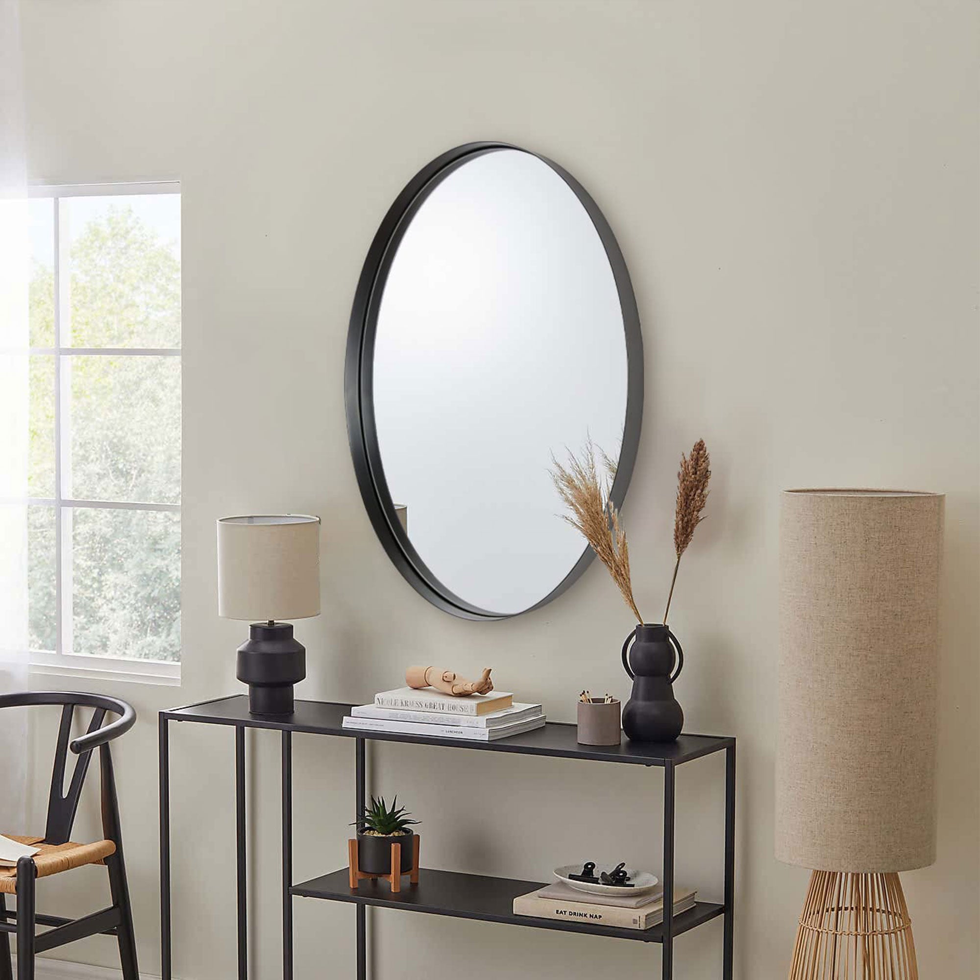 ANDY STAR 24"x36" Oval Hanging Deep Metal Frame Wall Mirror, Matte Black (Used) - VMInnovations