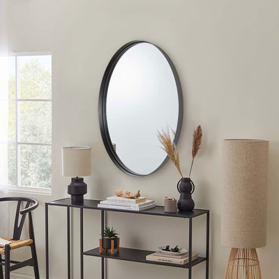 ANDY STAR 24"x36" Oval Hanging Deep Metal Frame Wall Mirror, Matte Black (Used) - VMInnovations