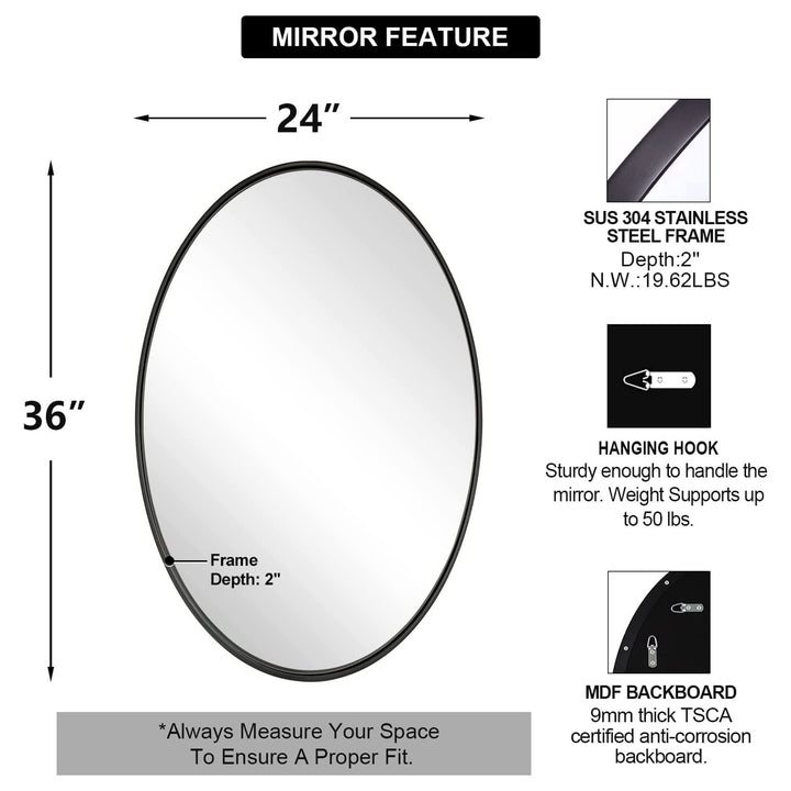 ANDY STAR 24"x36" Oval Hanging Deep Metal Frame Wall Mirror, Matte Black (Used)