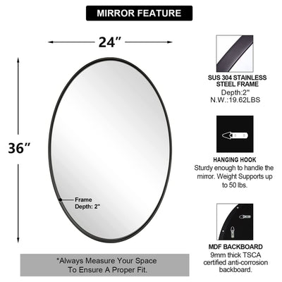ANDY STAR 24"x36" Oval Hanging Deep Metal Frame Wall Mirror, Matte Black (Used) - VMInnovations