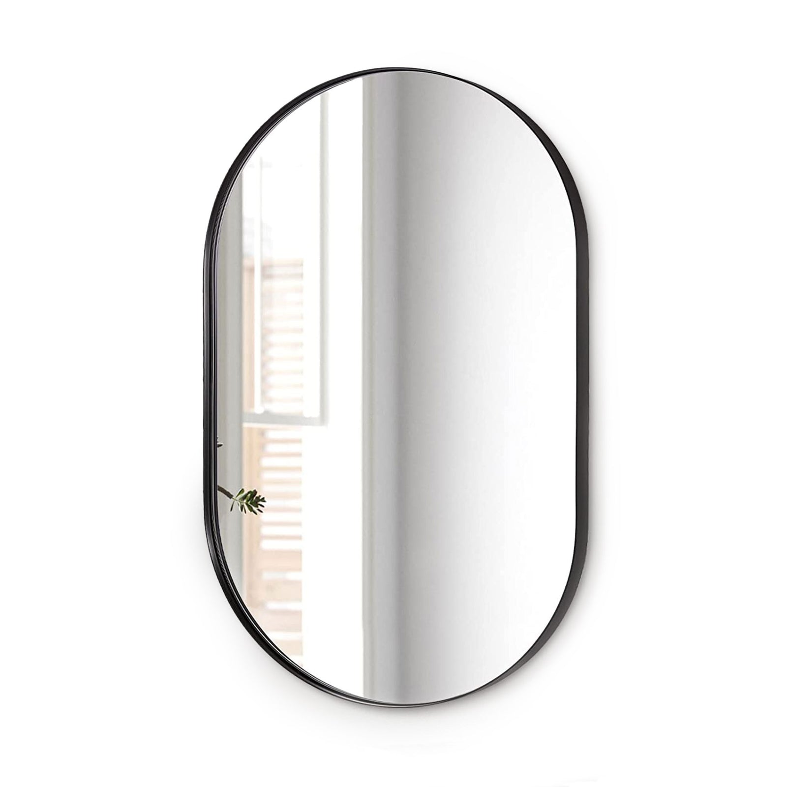 ANDY STAR 24 x 36 Inch Oval Hanging Deep Metal Frame Wall Mirror, Matte Black - VMInnovations