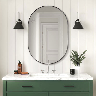 ANDY STAR 24 x 36 In Oval Hanging Metal Frame Wall Mirror, Matte Black(Open Box) - VMInnovations