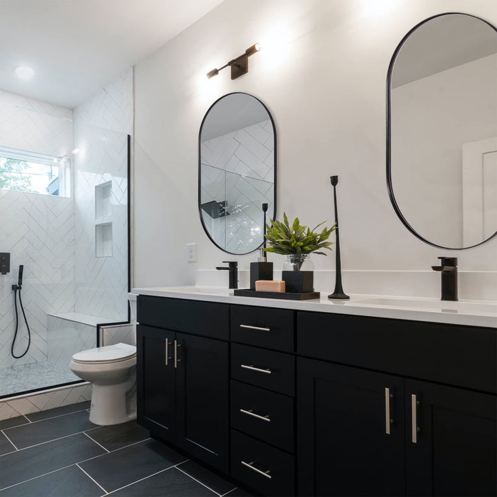 ANDY STAR 24 x 36 In Oval Hanging Metal Frame Wall Mirror, Matte Black(Open Box)