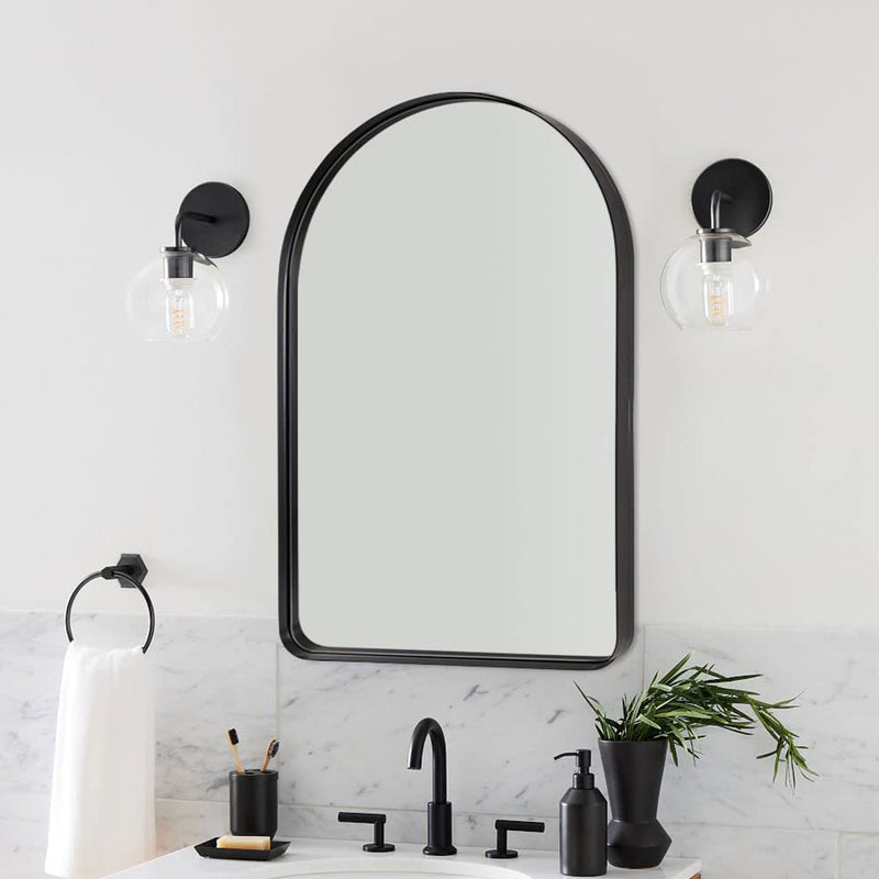 ANDY STAR 24 x 38 Inch Wall Mounted Metal Frame Arched Vanity Mirror, Black
