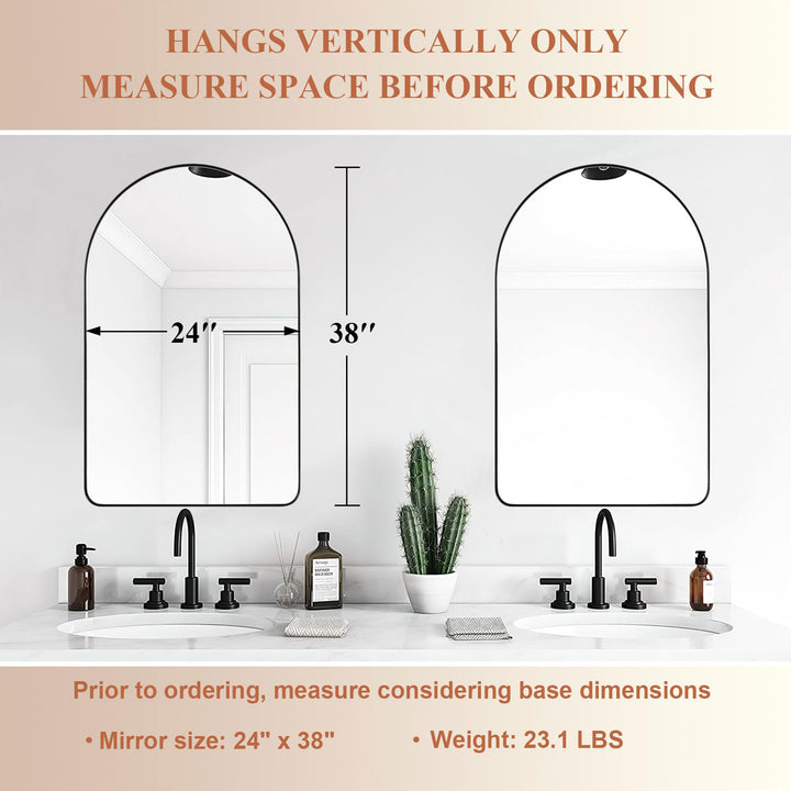 24 x 38 Inch Wall Mounted Metal Frame Arched Vanity Mirror, Black (Open Box) - VMInnovations