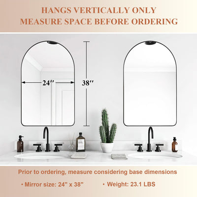 24 x 38 Inch Wall Mounted Metal Frame Arched Vanity Mirror, Black (Open Box) - VMInnovations
