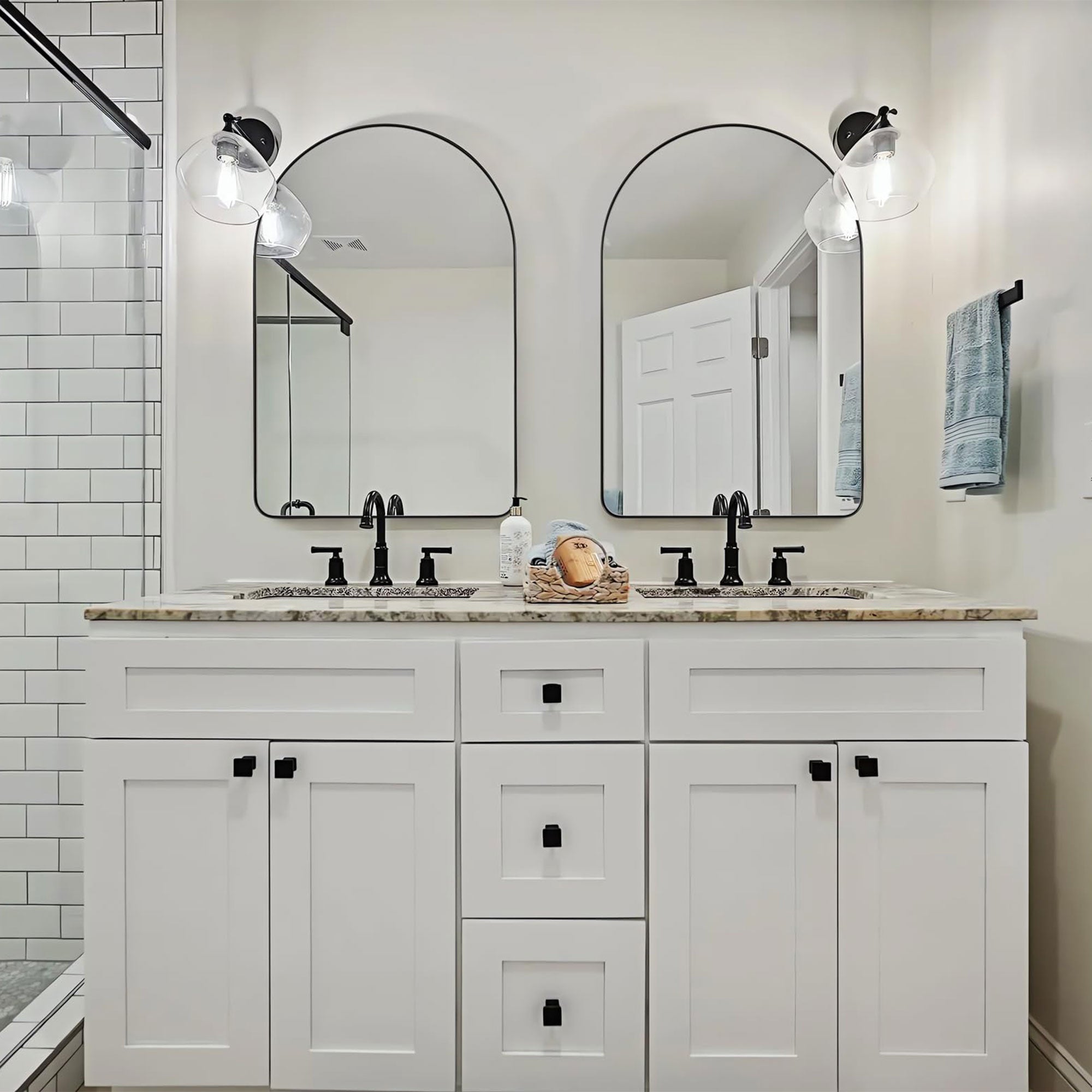 24 x 38 Inch Wall Mounted Metal Frame Arched Vanity Mirror, Black (Open Box) - VMInnovations