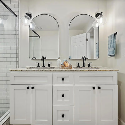 24 x 38 Inch Wall Mounted Metal Frame Arched Vanity Mirror, Black (Open Box) - VMInnovations