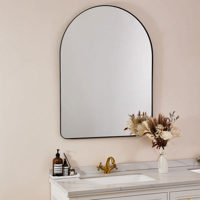 24 x 38 Inch Wall Mounted Metal Frame Arched Vanity Mirror, Black (Open Box) - VMInnovations
