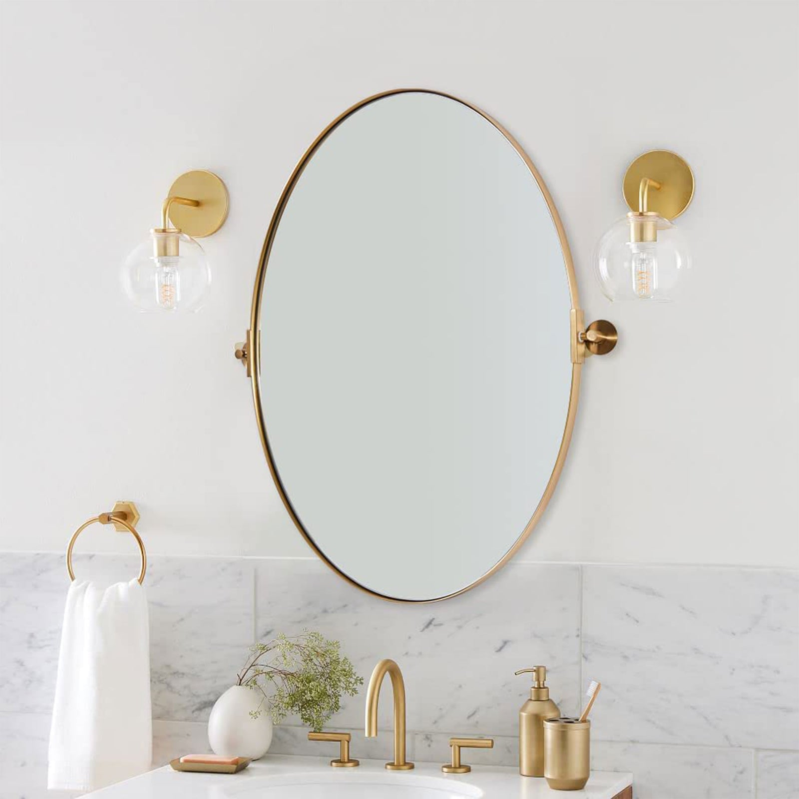 ANDY STAR 25 x 38 Oval Pivoting Adjustable Vanity Mirror w/Steel Frame(Open Box) - VMInnovations