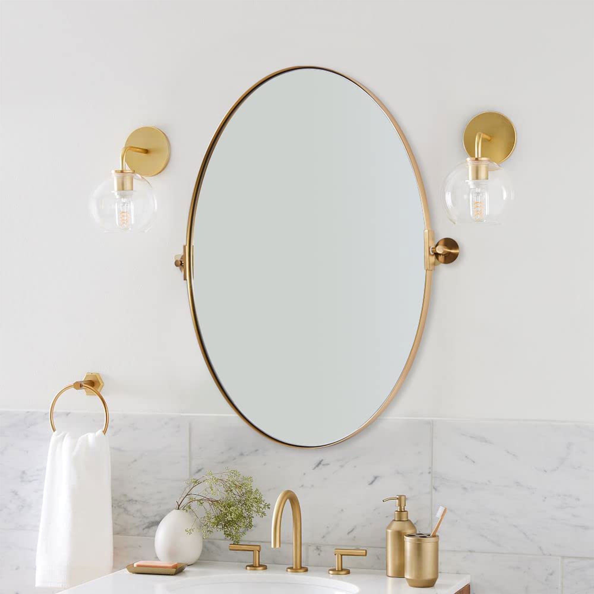 ANDY STAR 25 x 38 Oval Pivoting Adjustable Vanity Mirror w/Steel Frame(Open Box) - VMInnovations