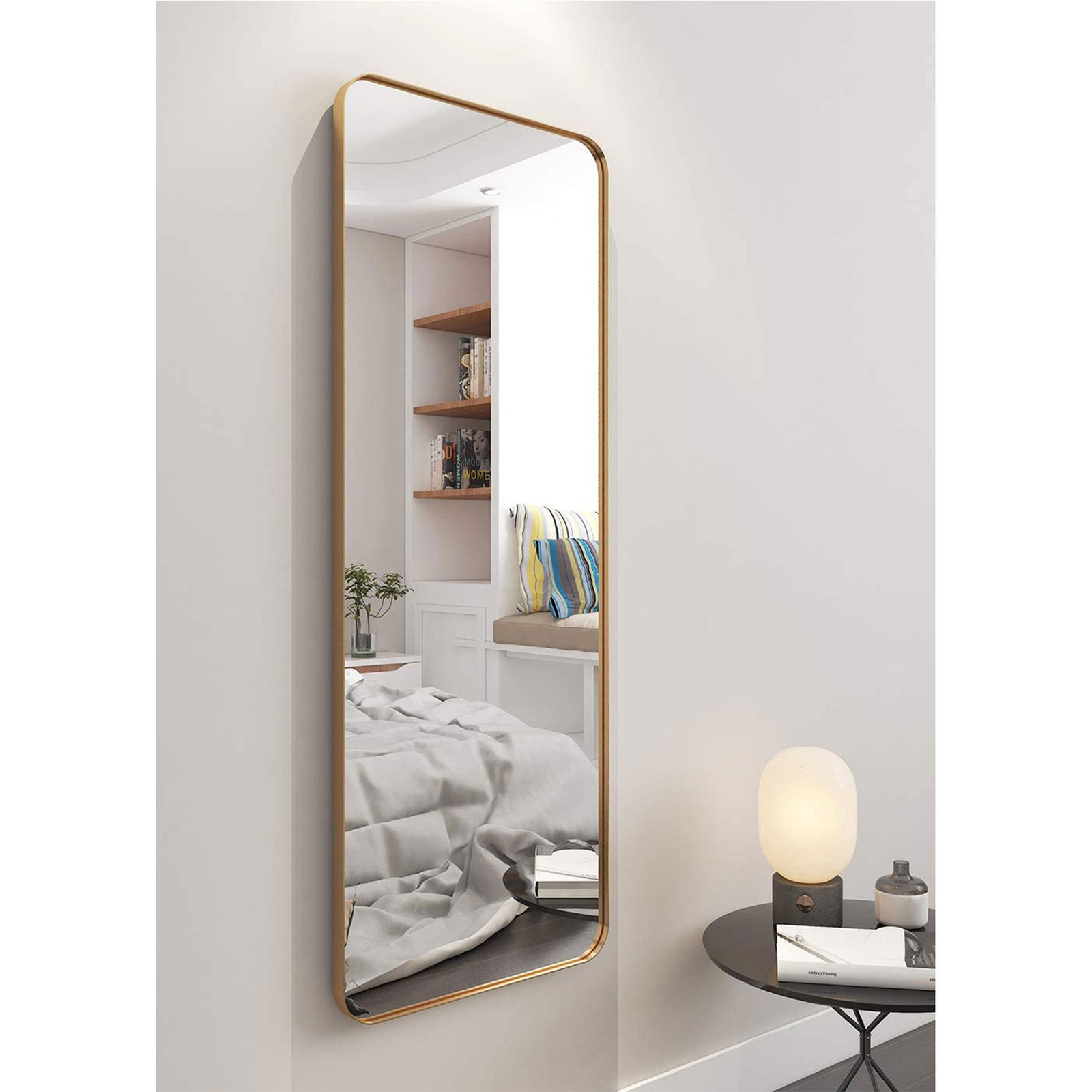 Modern 18 x 48 Inch Rectangular Full Body Length Mirror, Brushed Gold (Open Box) - VMInnovations