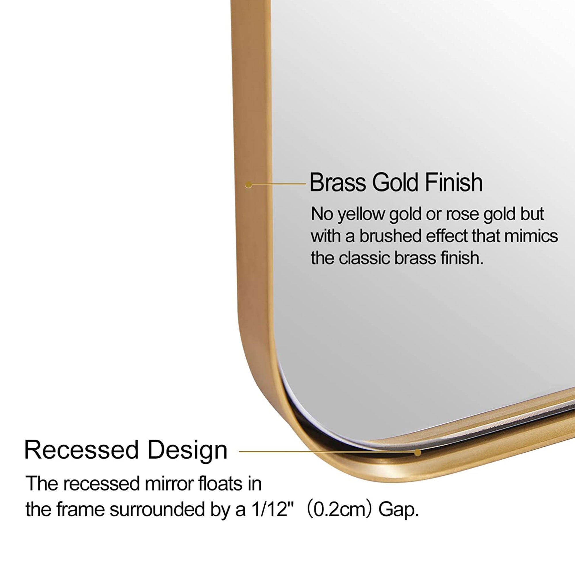 Modern 18 x 48 Inch Rectangular Full Body Length Mirror, Brushed Gold (Open Box) - VMInnovations