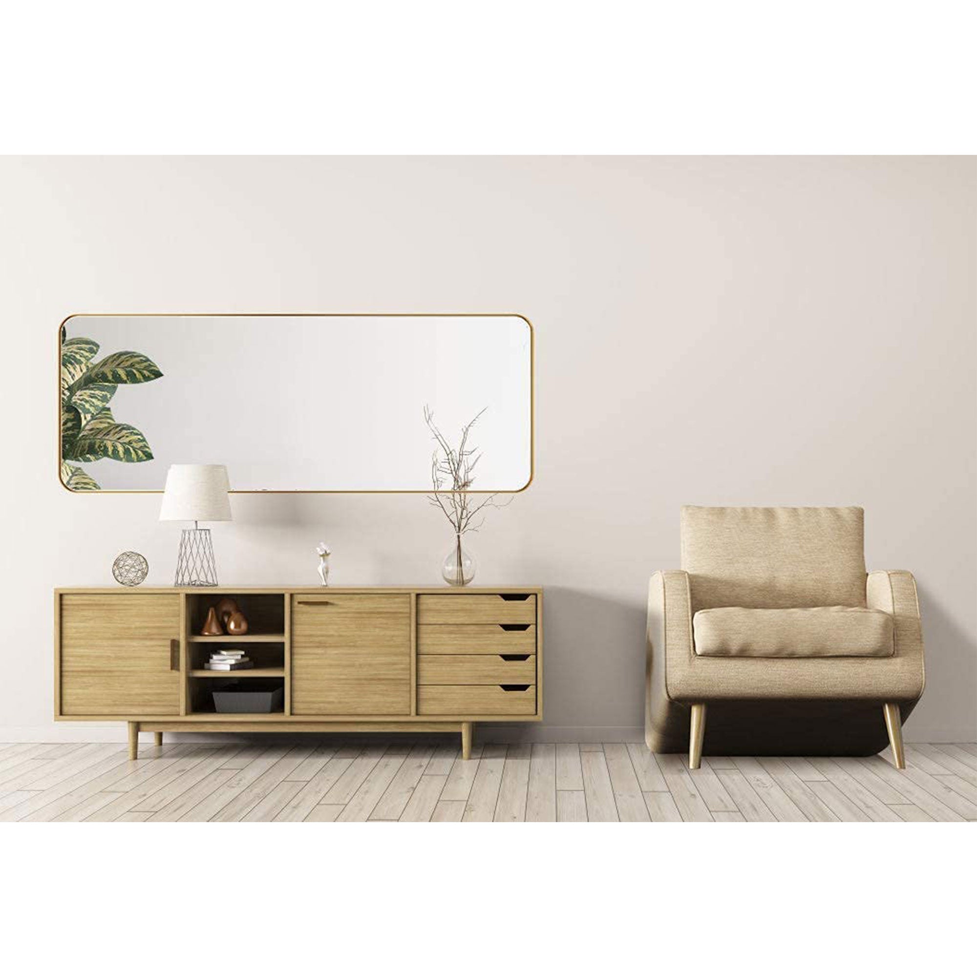 Modern 18 x 48 Inch Rectangular Full Body Length Mirror, Brushed Gold (Open Box) - VMInnovations
