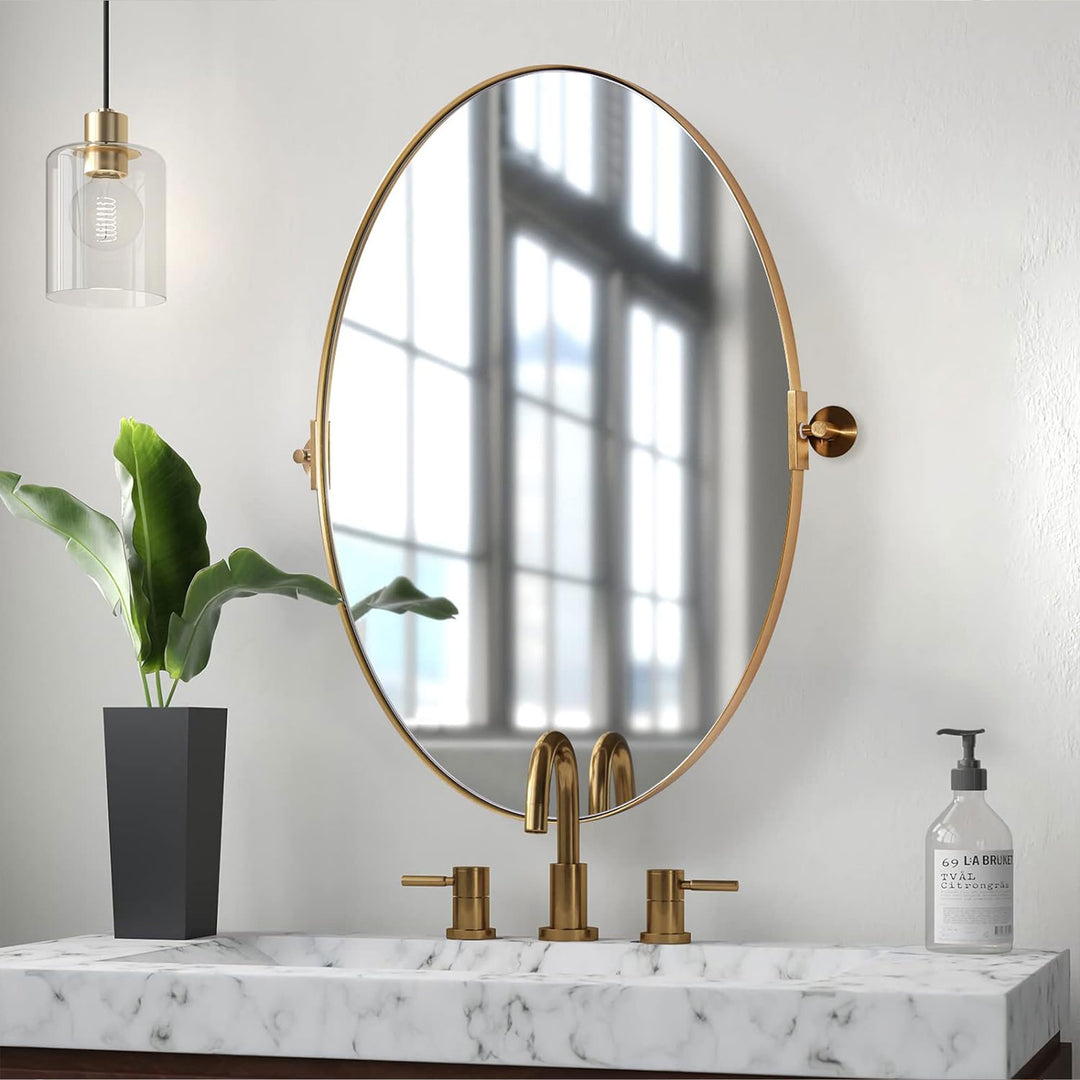 ANDY STAR 20 x 30 Inch Oval Shaped Tilting Modern Vanity Mirror, Gold (Open Box)