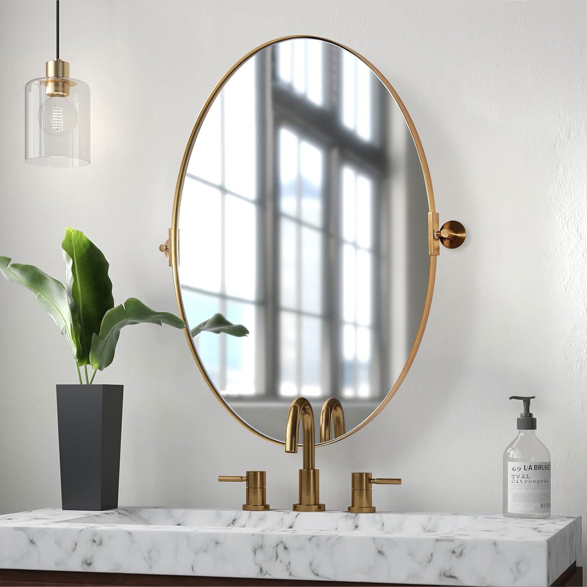 ANDY STAR 20" x 30" Oval Shaped Tilting Modern Vanity Mirror, Brushed Gold(Used) - VMInnovations