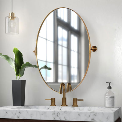 ANDY STAR 20" x 30" Oval Shaped Tilting Modern Vanity Mirror, Brushed Gold(Used)