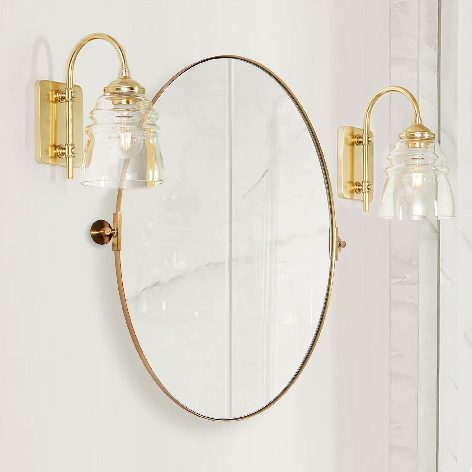 ANDY STAR 20 x 30 Inch Oval Shaped Tilting Modern Vanity Mirror, Gold (Open Box) - VMInnovations