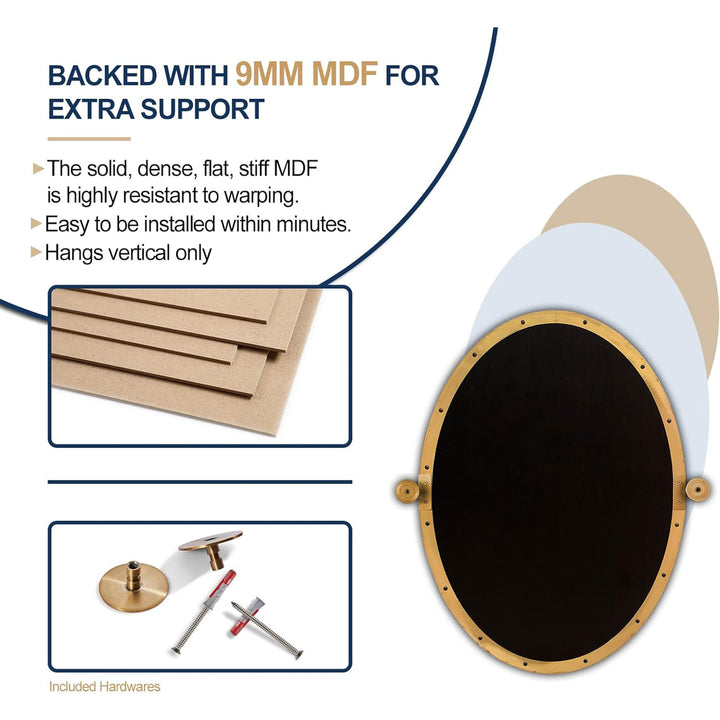ANDY STAR 20" x 30" Oval Shaped Tilting Modern Vanity Mirror, Brushed Gold(Used) - VMInnovations