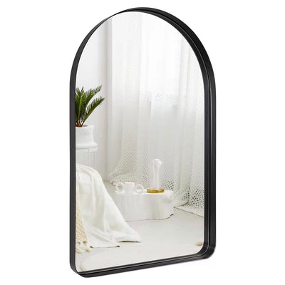 22 x 35 x 2 Inch Wall Mounted Metal Frame Arched Vanity Mirror, Black (Used) - VMInnovations