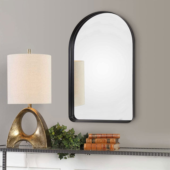 ANDY STAR 22 x 35 x 2 Inch Wall Mounted Arched Vanity Mirror, Black (Open Box)