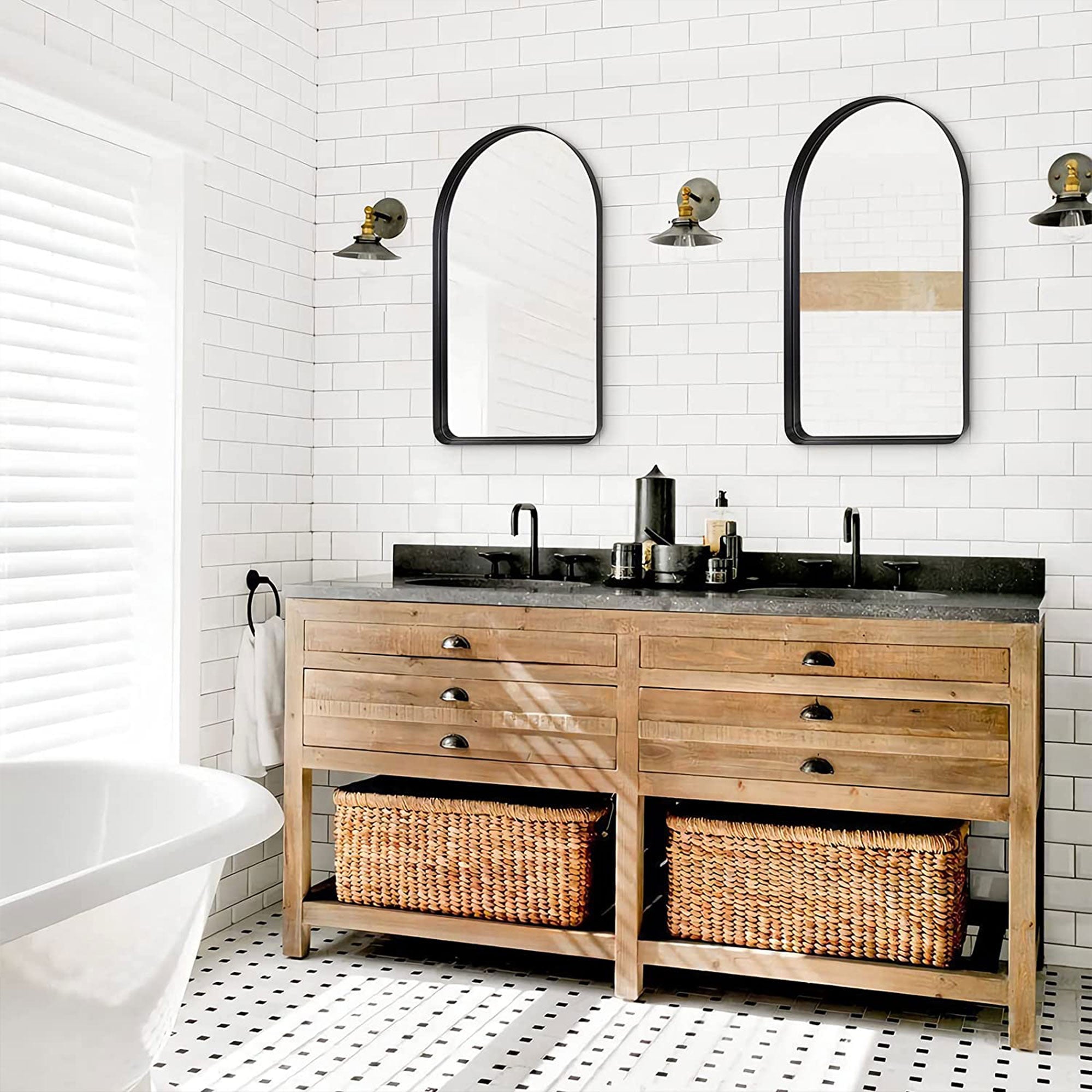 ANDY STAR 22 x 35 x 2 Inch Wall Mounted Arched Vanity Mirror, Black (Open Box) - VMInnovations
