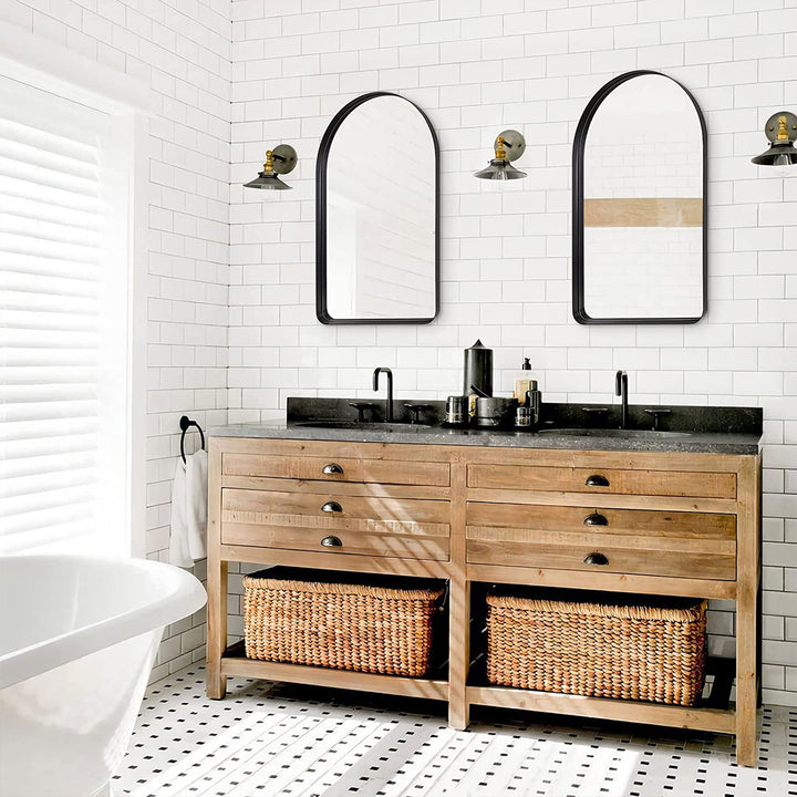 22 x 35 x 2 Inch Wall Mounted Metal Frame Arched Vanity Mirror, Black (Used) - VMInnovations