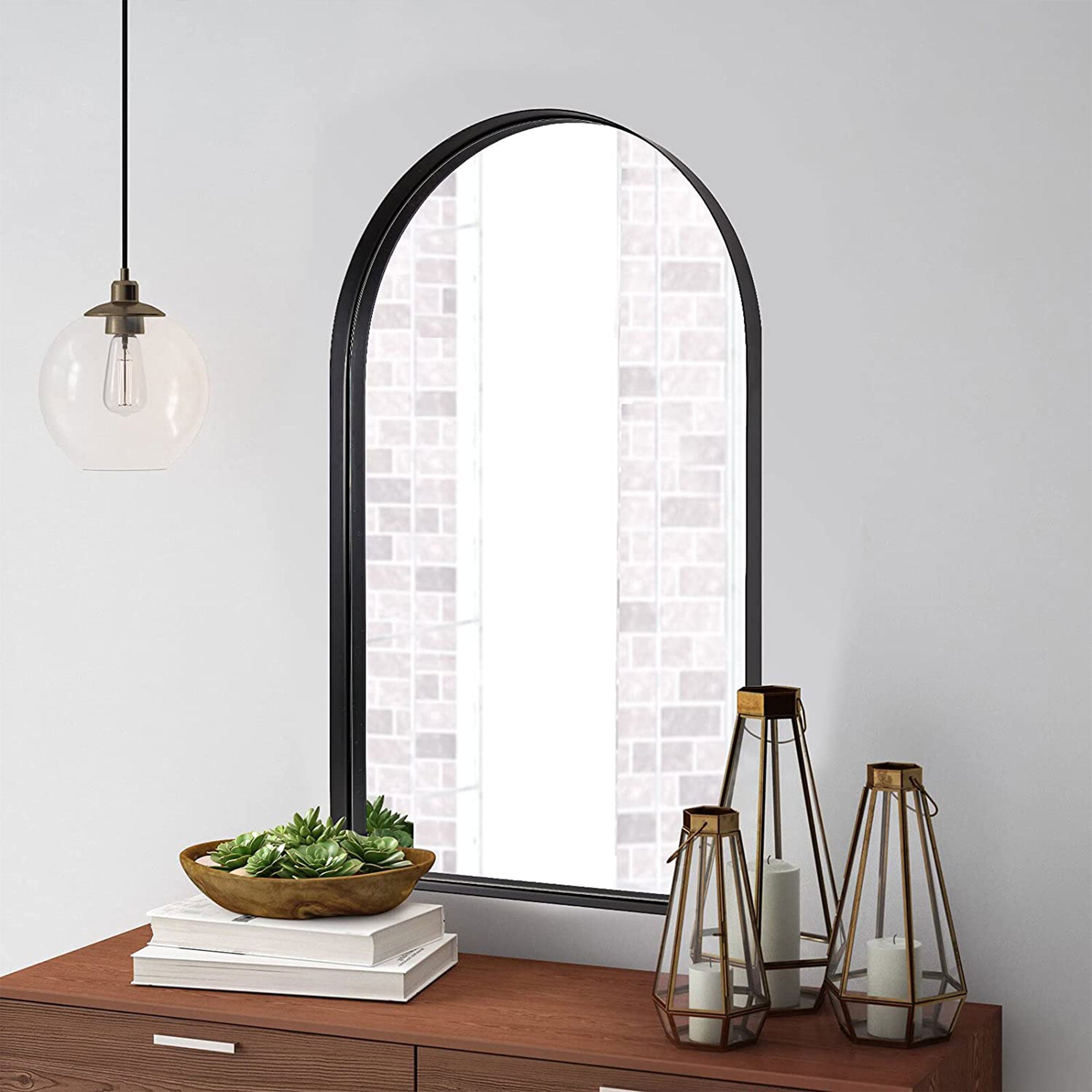 ANDY STAR 22 x 35 x 2 Inch Wall Mounted Arched Vanity Mirror, Black (Open Box) - VMInnovations