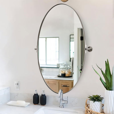 ANDY STAR Modern 22x34" Oval Hanging Bathroom Mirror, Brushed Nickel (Open Box) - VMInnovations