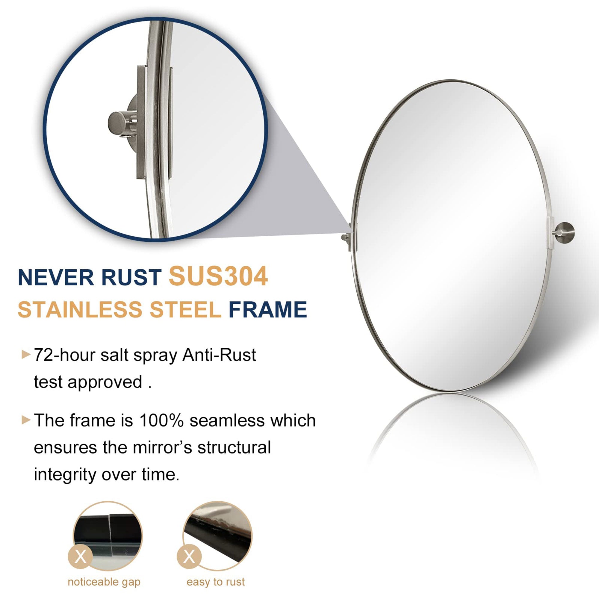 ANDY STAR Modern 22x34" Oval Hanging Bathroom Mirror, Brushed Nickel (Open Box) - VMInnovations
