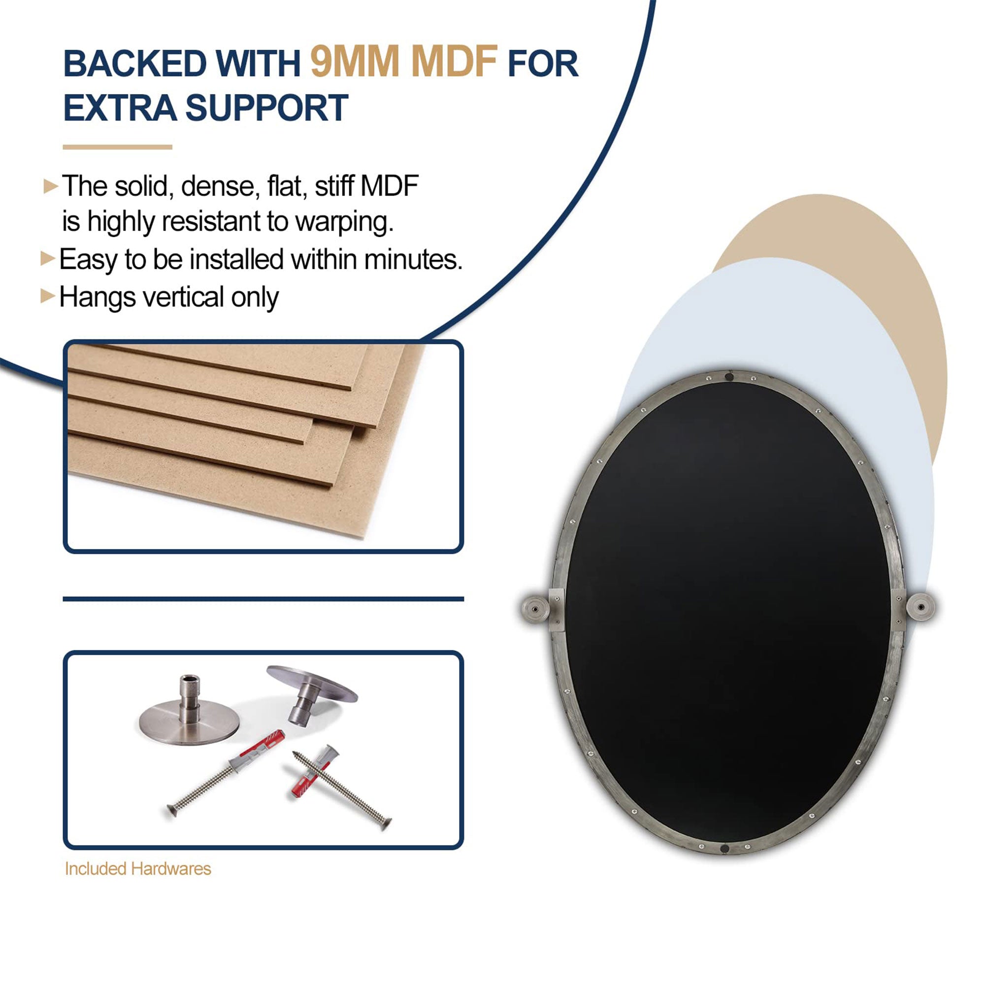 ANDY STAR Modern 22x34" Oval Hanging Bathroom Mirror, Brushed Nickel (Open Box) - VMInnovations