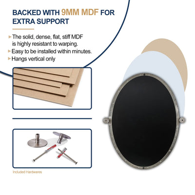 ANDY STAR Modern 22x34" Oval Hanging Bathroom Mirror, Brushed Nickel (Open Box) - VMInnovations
